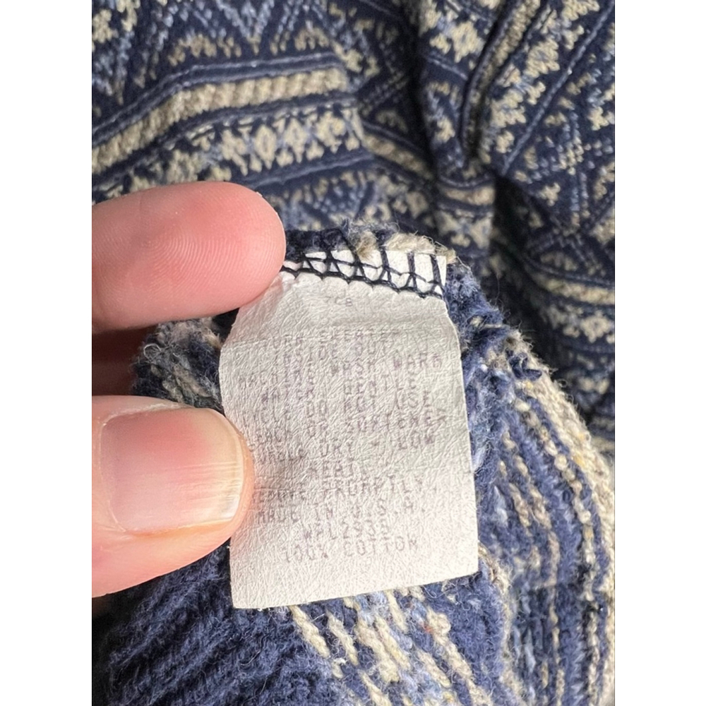 Alps Vintage Nordic Fair Isle Blue And Cream Striped Knit Pullover Sweater - Picture 5 of 5
